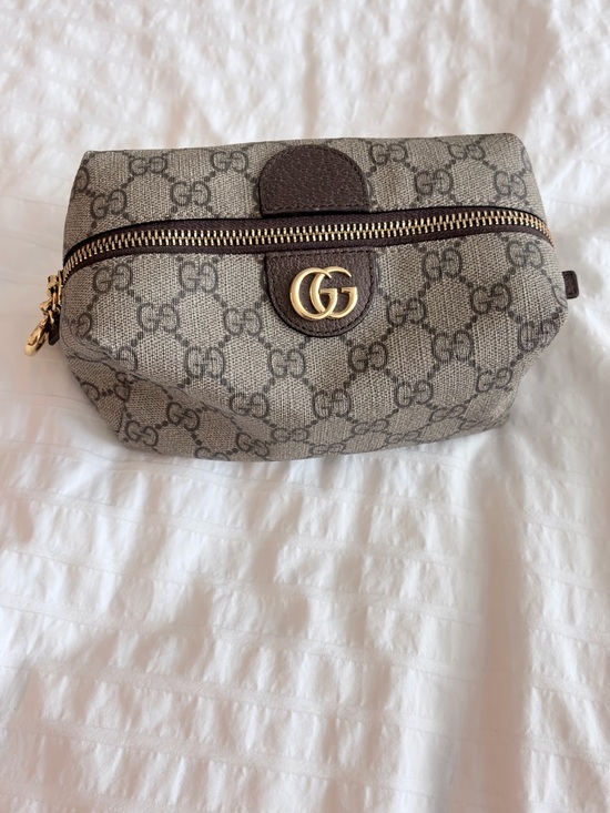 Gucci Handbags - Gucci Beige/Brown GG Supreme Cosmetic Pouch with Gold Logo
